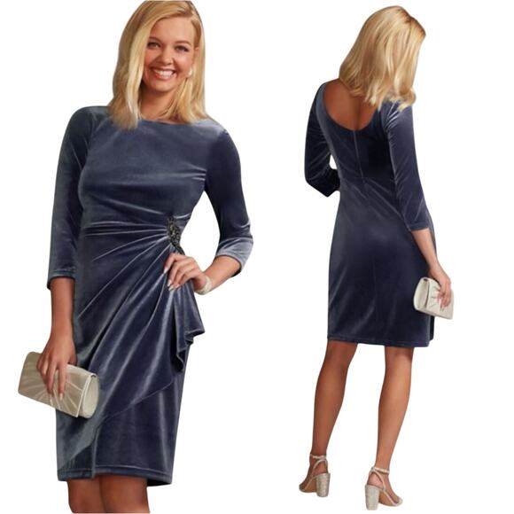 Oleg Cassini Velvet Draped Cocktail Mini Dress Sheath Long Sleeve Gathered 8 - Picture 2 of 12